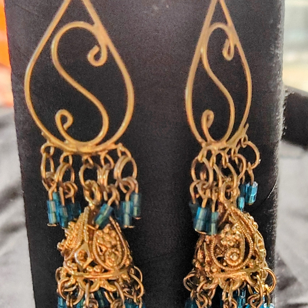 Bohemian Gold and Turquoise Chandelier Earrings